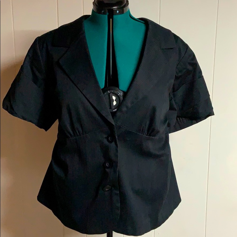 Pin striped plus sized suit coat CEO style on a budget